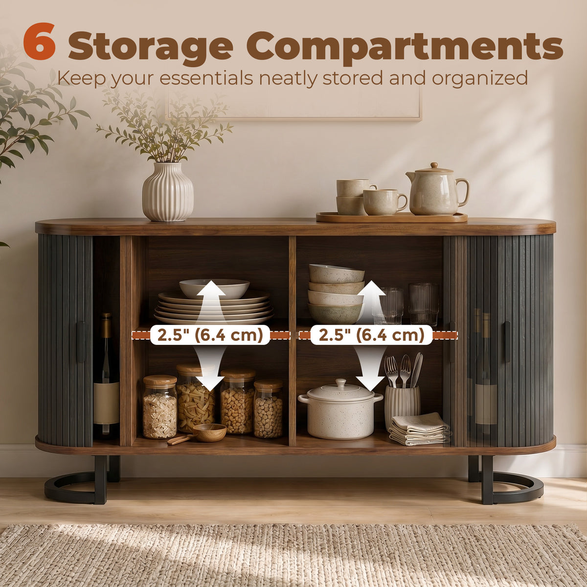 Modern Coffee Bar Cabinet with Sliding Doors and Adjustable Shelves – 55"W x 30"H