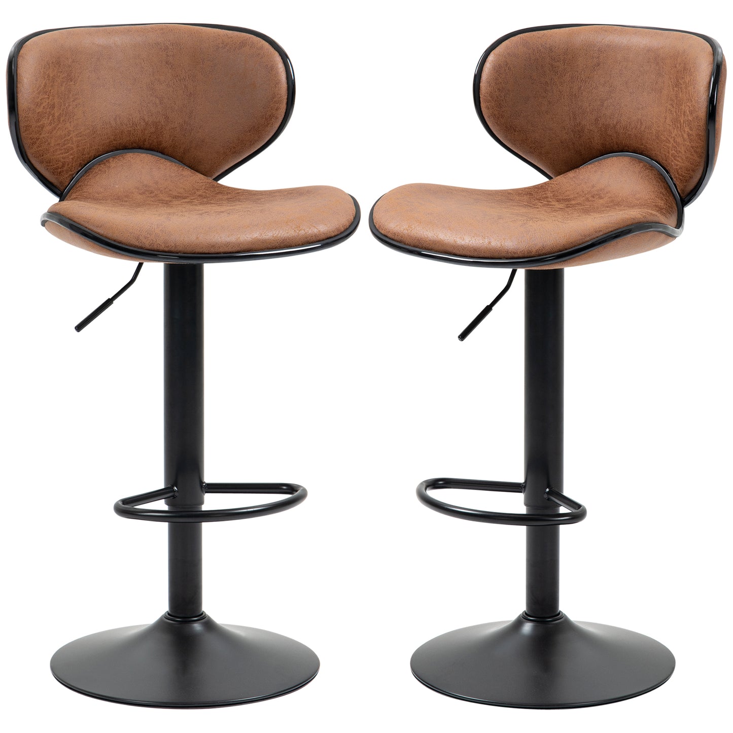 HOMCOM Vintage Brown Microfiber Adjustable Swivel Bar Stools, Set of 2