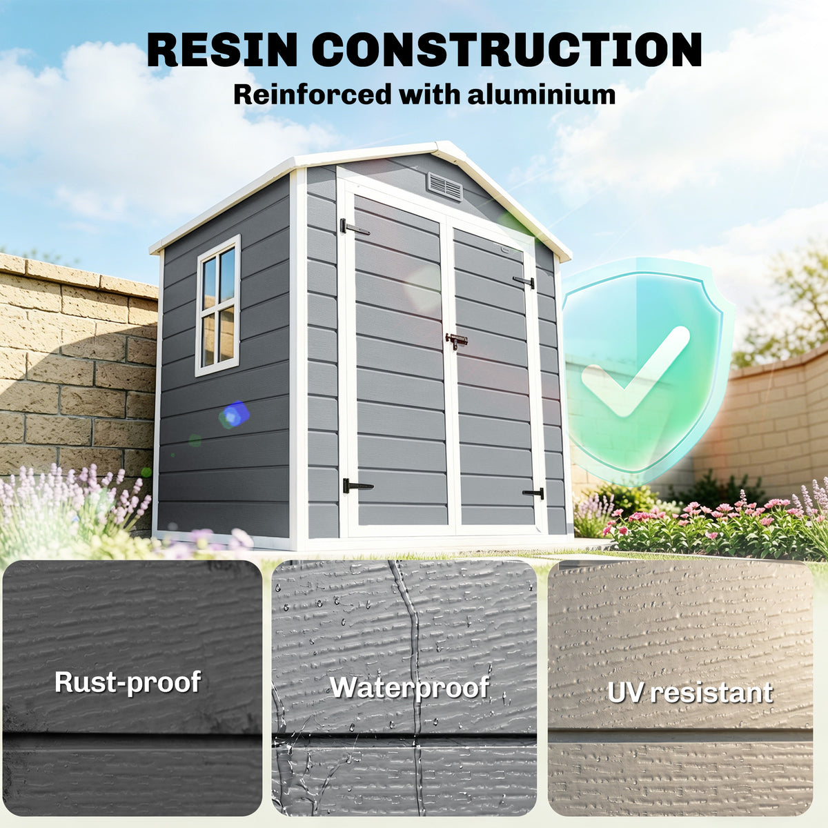 6x4.5FT Plastic Shed, Lockable Garden Tool Storage House with Double Doors and Vent
