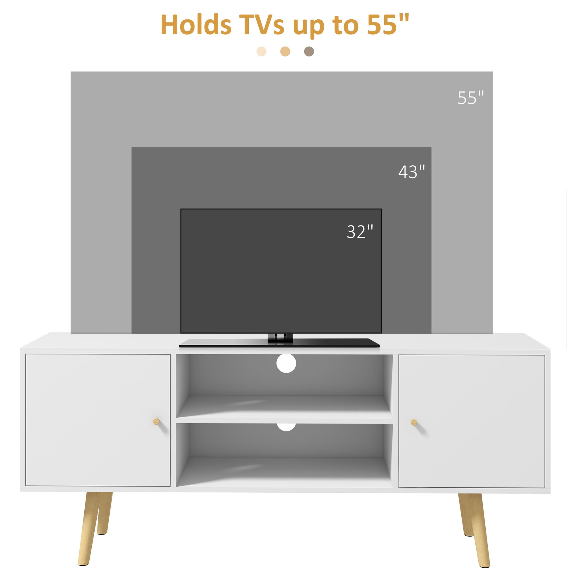 HOMCOM Modern White TV Stand Cabinet with Storage for 55-inch TVs