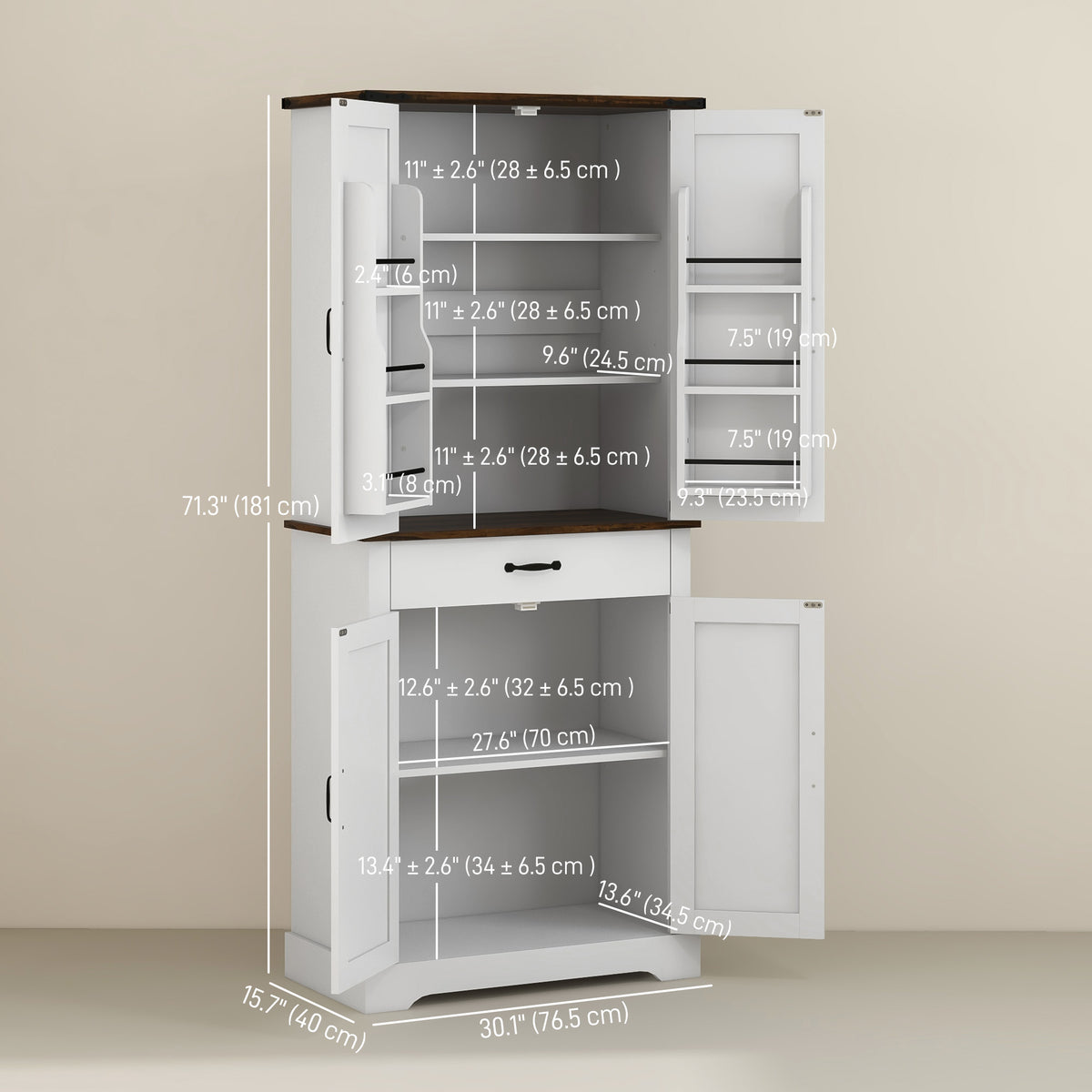 Farmhouse Pantry Cabinet with Barn Doors – 30"W x 71"H