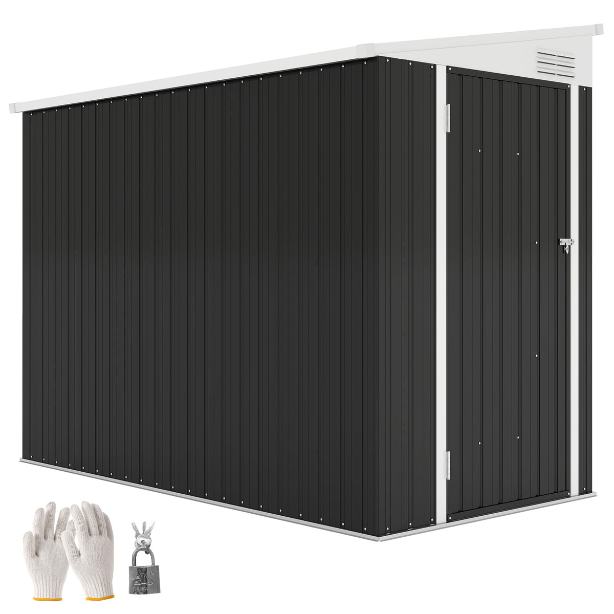 4' x 8' Outdoor Storage Shed Lean to Shed Outdoor Metal Tool Shed with Lockable Door and Air Vents