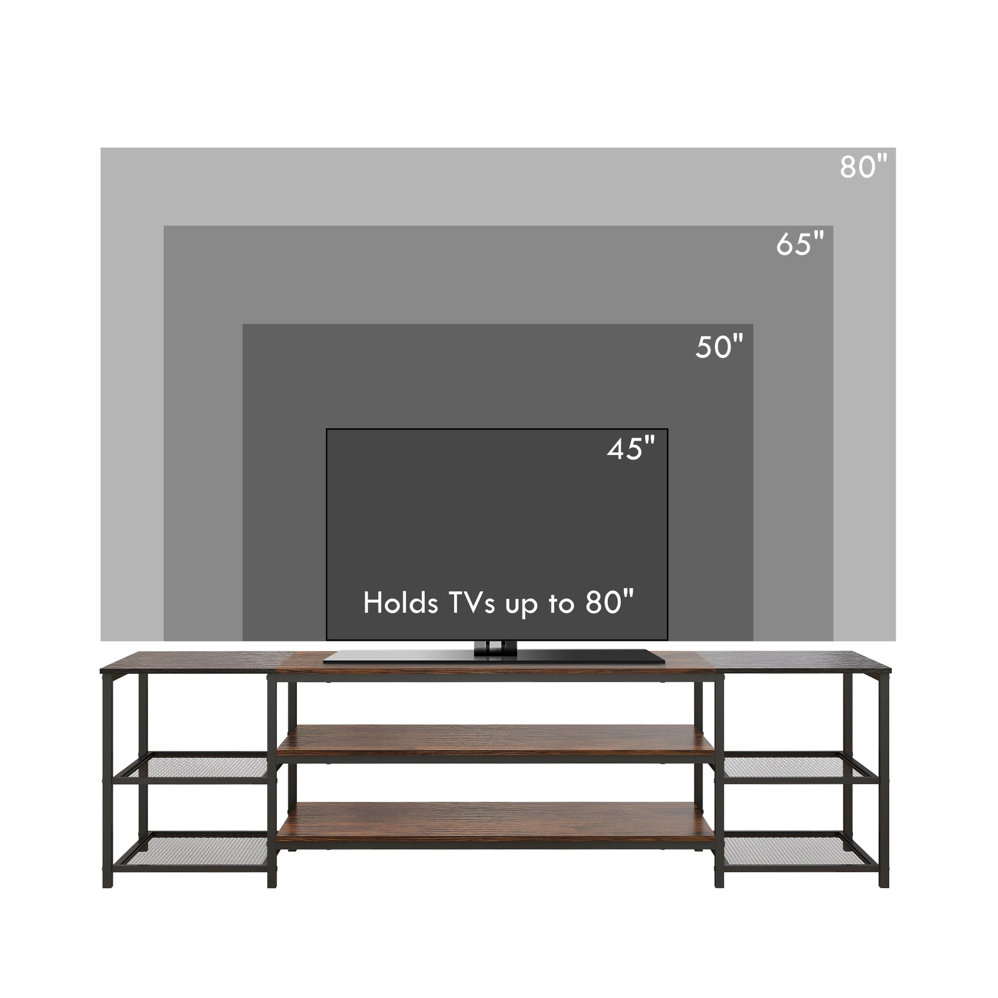 HOMCOM Industrial TV Stand for 80-inch TVs with Open Storage Shelves