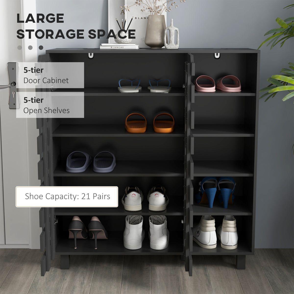 Shoe Cabinet with 5-Tier Double Door Storage – 34"W x 37"H