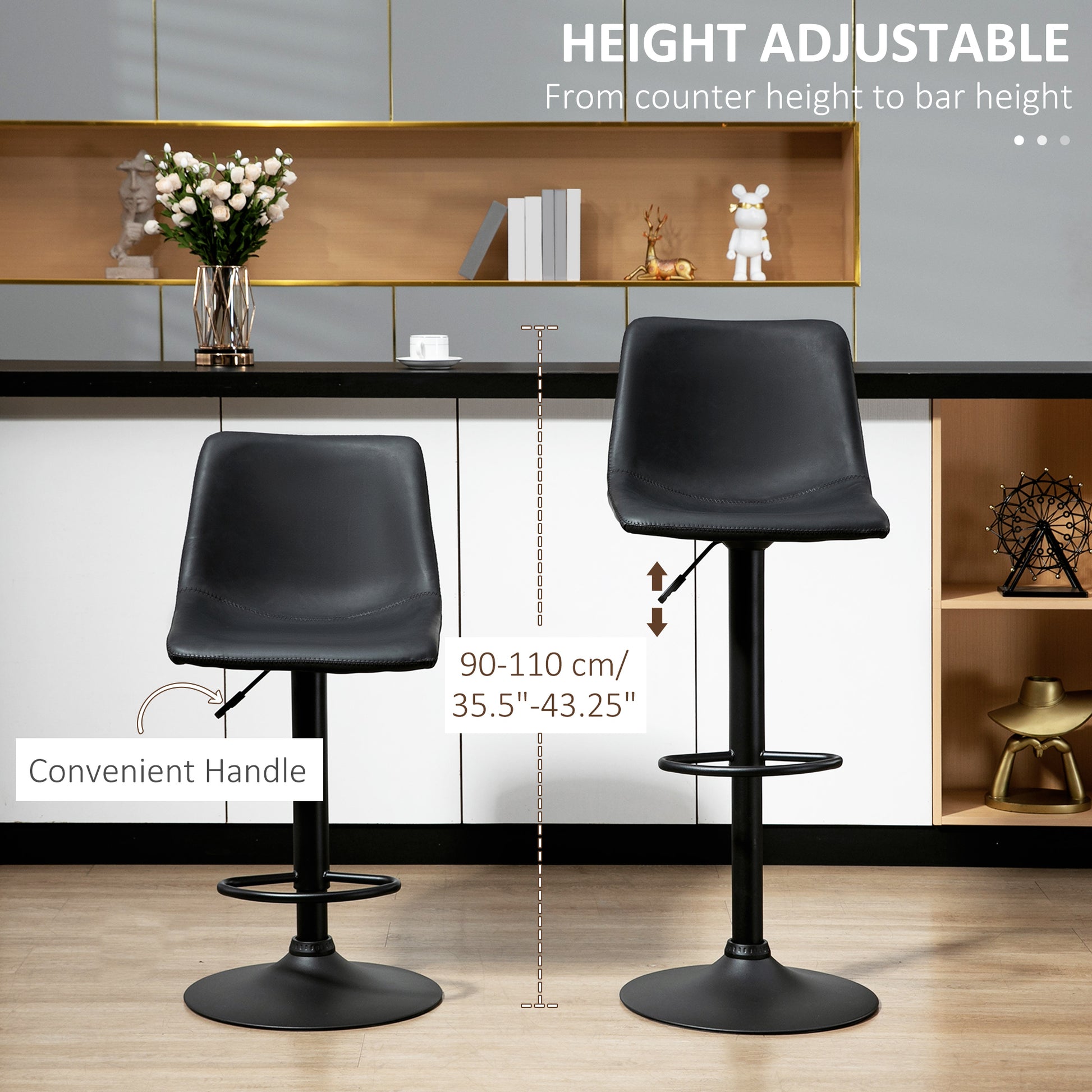 Set of 2 HOMCOM Adjustable Swivel Counter Height Bar Stools with Backs