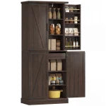 HOMCOM Tall Kitchen Pantry Cabinet Farmhouse Black