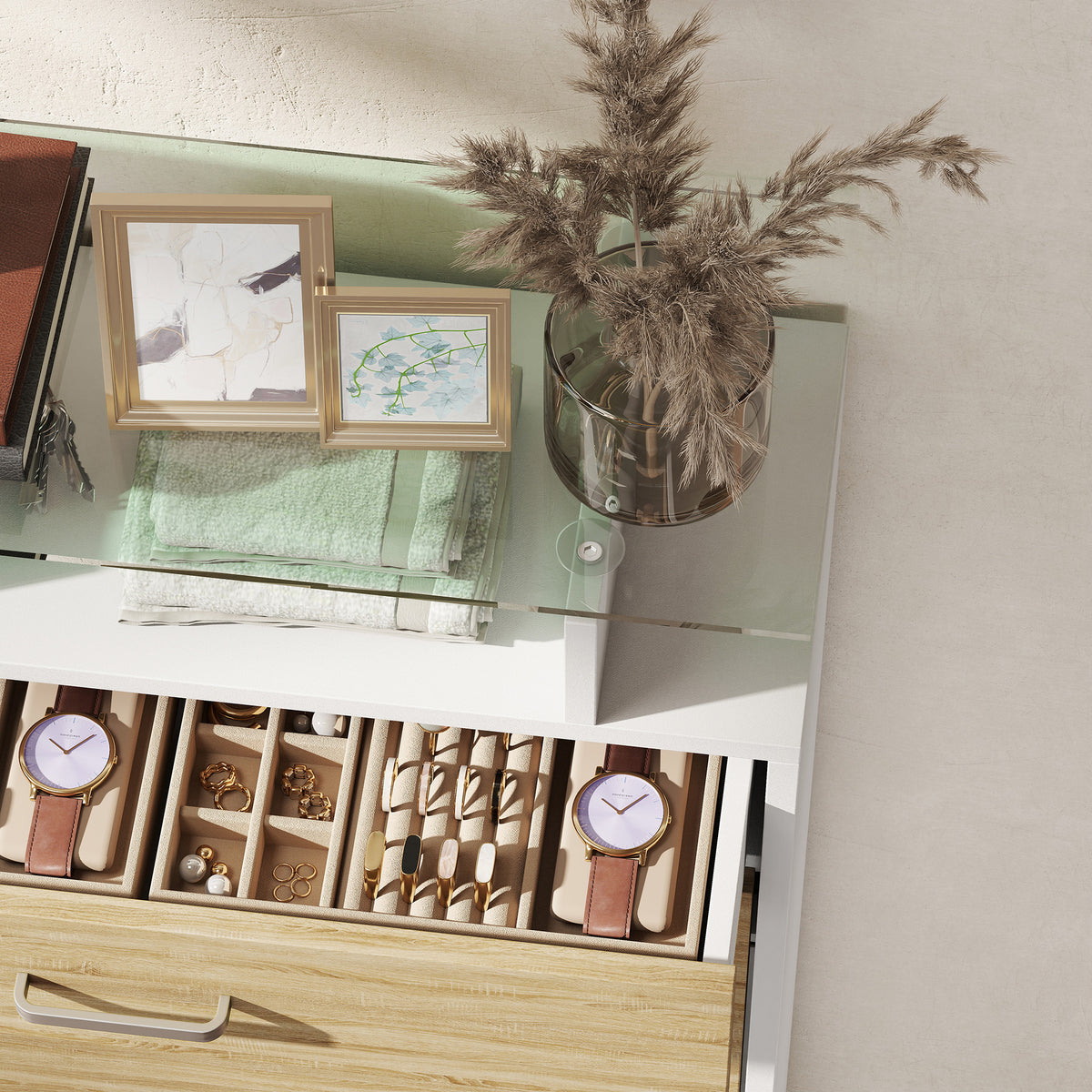 Slim Shoe Organizer Cabinet with 2 Flip Drawers – 24"W x 42"H