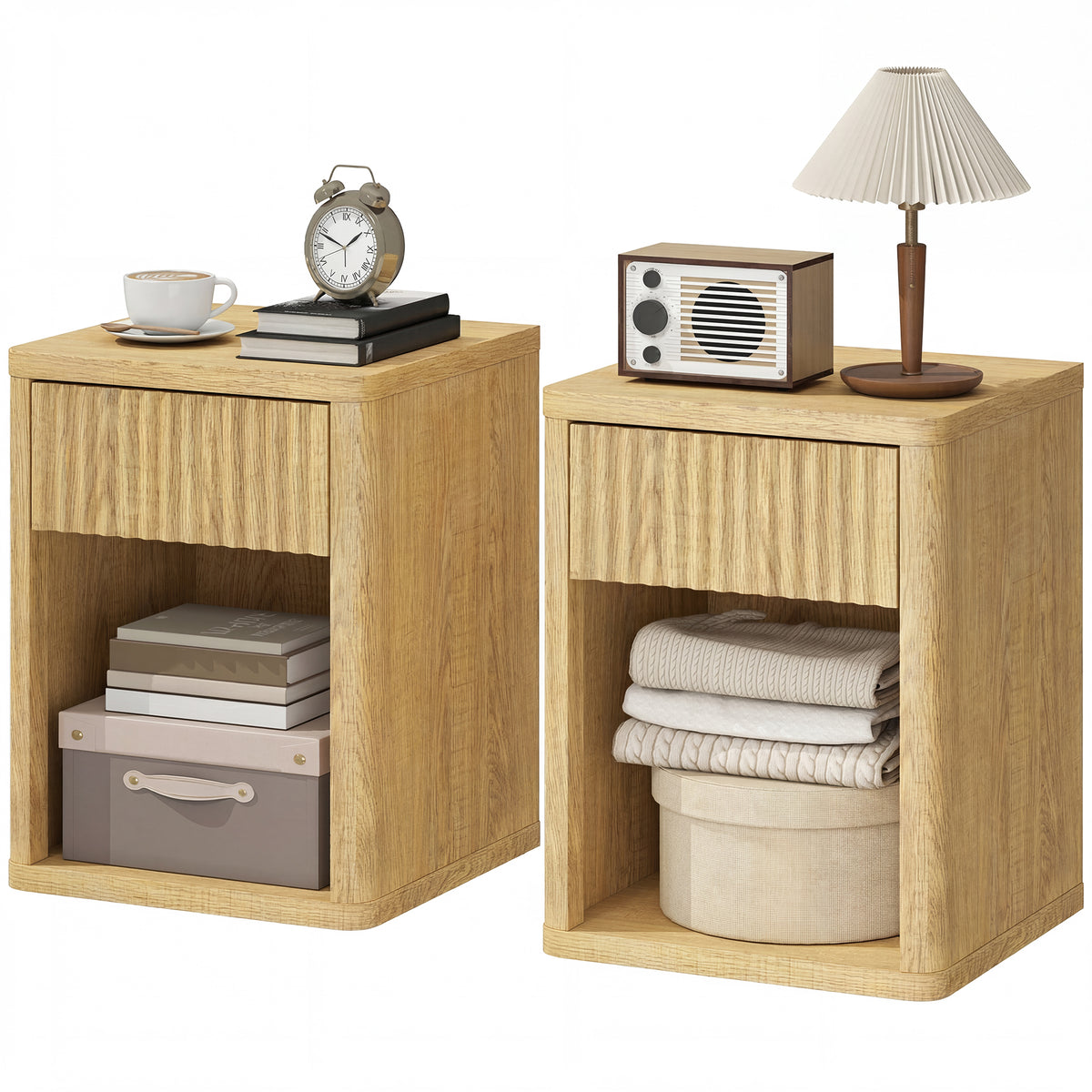 Nightstands with Drawer and Open Shelf, Set of 2 – 16"W x 20"H
