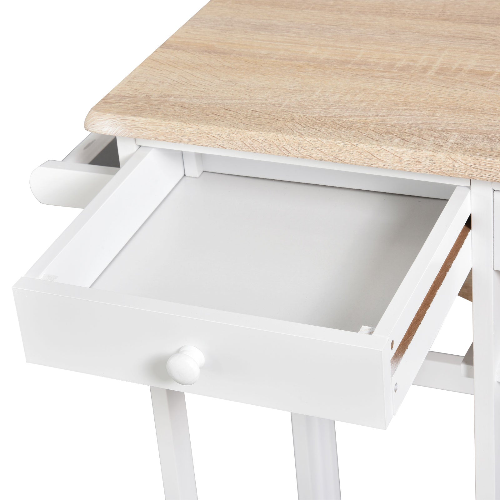 HOMCOM Kitchen Trolley 3-Piece Set with Drop Leaf Table, White