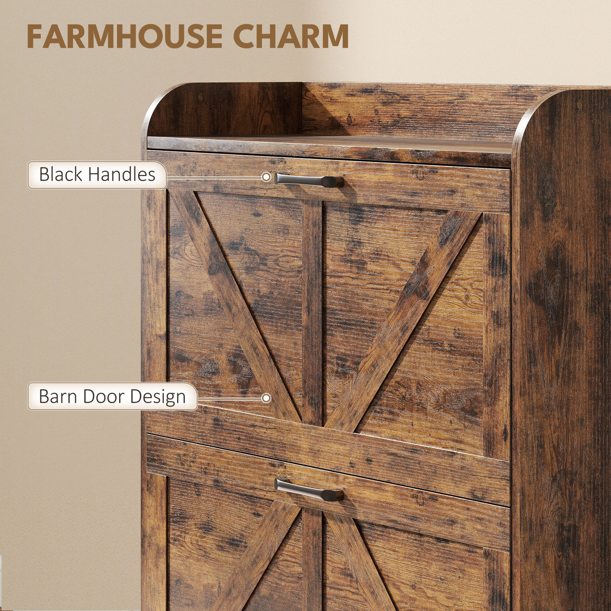 Farmhouse Shoe Cabinet with 2 Flip Drawers – 31"W x 34"H