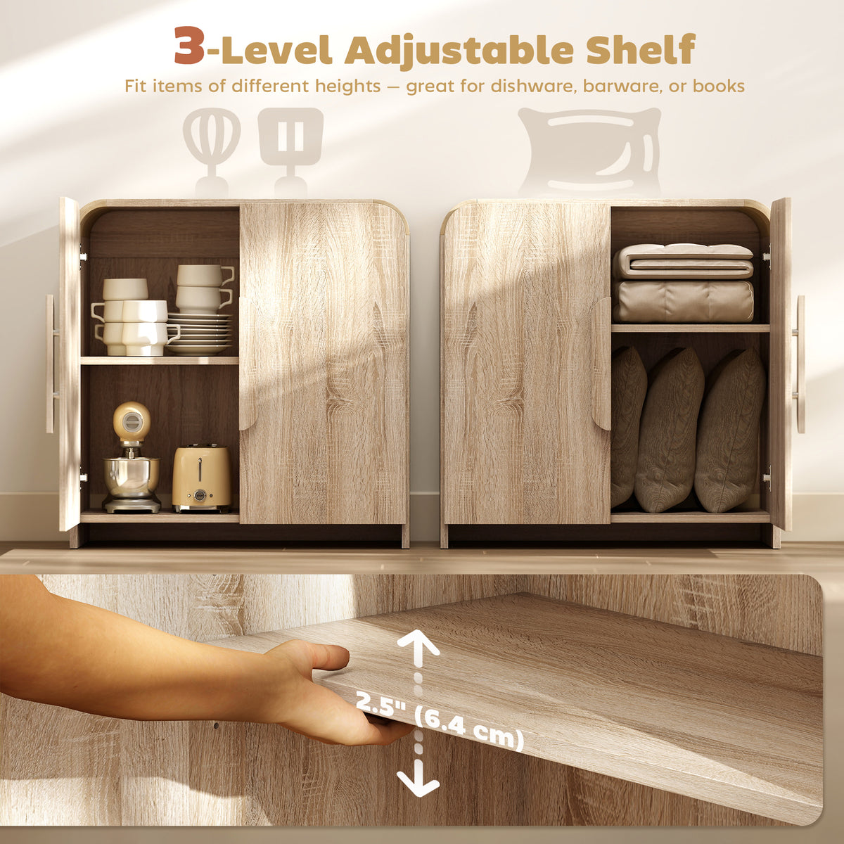 Modern Kitchen Storage Cabinet with Soft-Close Door and Adjustable Shelf – 31"W x 32"H