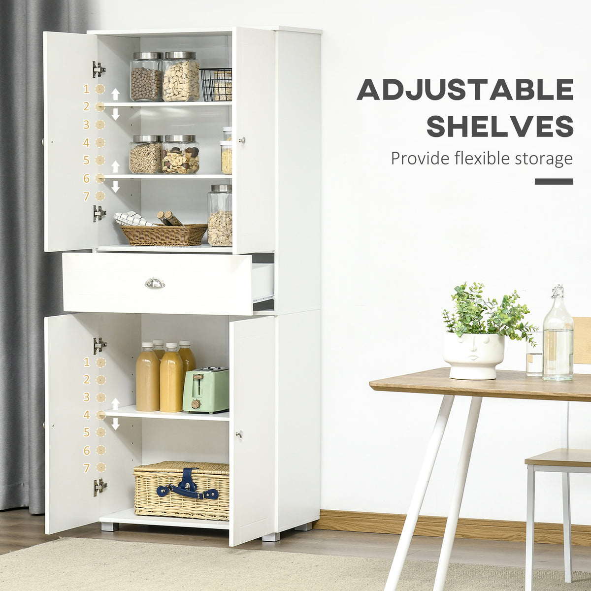 Modern Kitchen Pantry Storage Cabinet with 4 Doors and 3 Adjustable Shelves – 29"W x 73"H