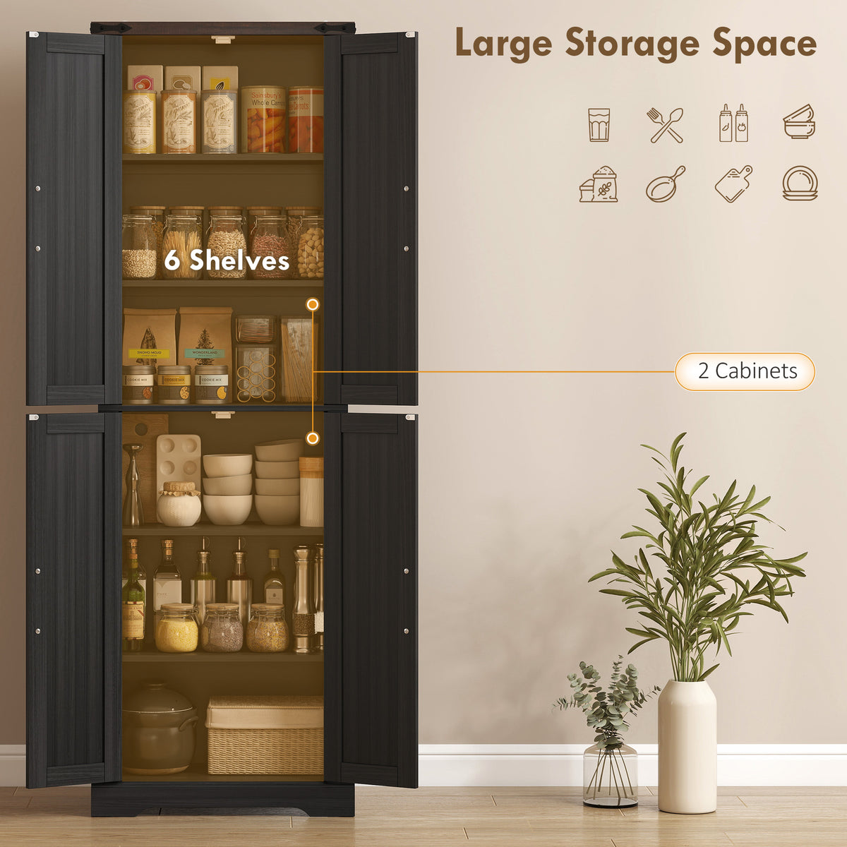 Farmhouse Freestanding Kitchen Storage Cabinet with Adjustable Shelves – 24"W x 72"H