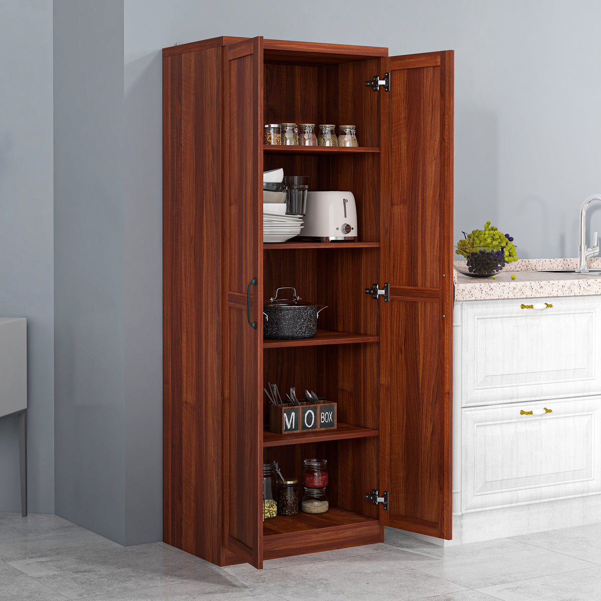 5-tier Pantry Cabinet with Doors and Adjustable Shelves – 24"W x 63"H