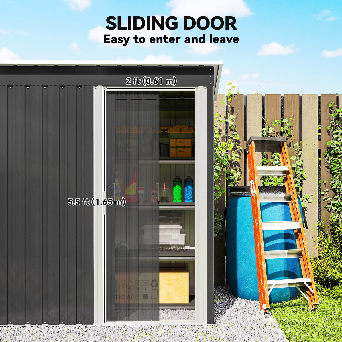 5 x 3 FT Outdoor Storage Shed with Sliding Door and Sloped Roof, Steel Frame Garden Shed Tool Equipment – Black