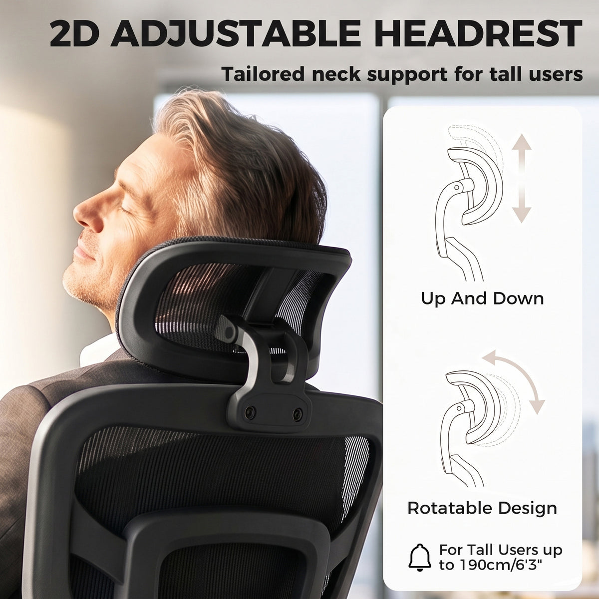 Ergonomic Office Chair with Lumbar Support, 2D Headrest, Mesh Reclining Desk Chair with Footrest, Black