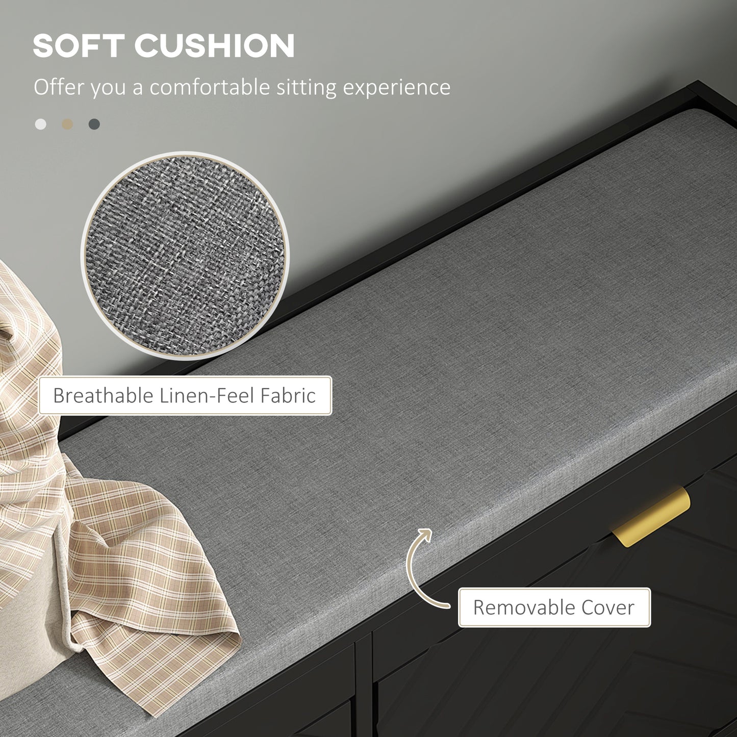 Modern Upholstered Hallway Shoe Storage Bench with Flip Drawers & Vents