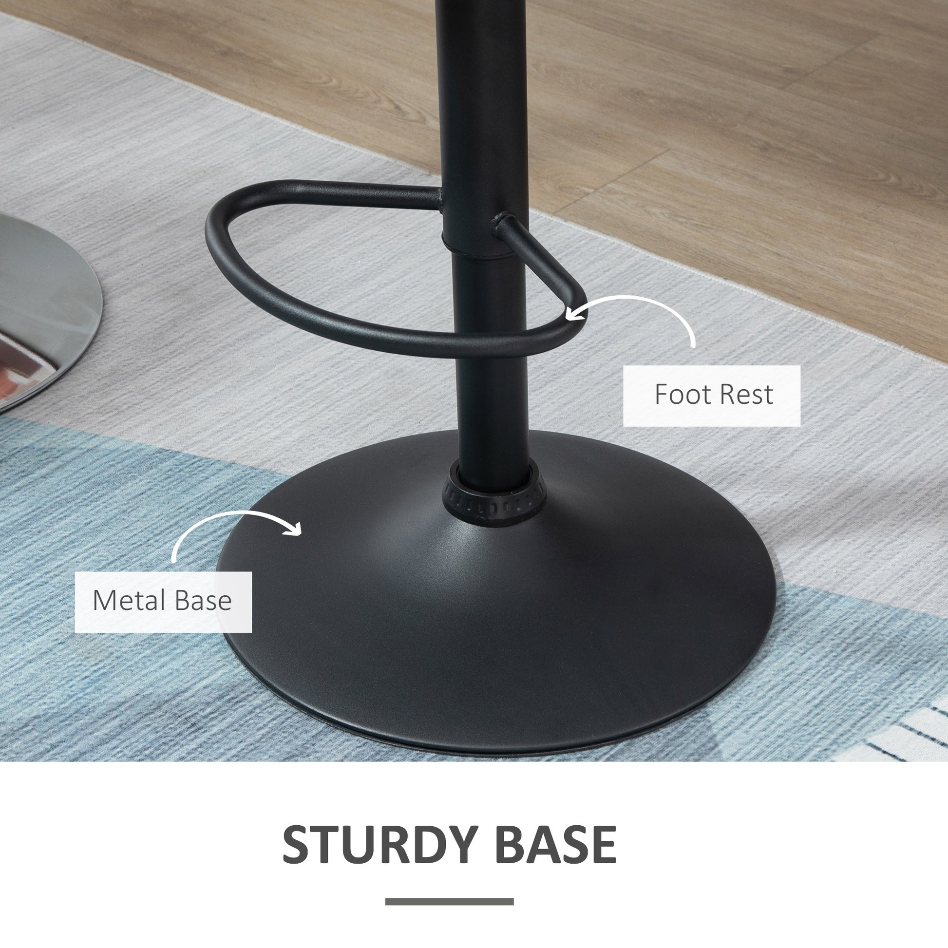 HOMCOM Black Fabric Adjustable Swivel Bar Stools Set of 2 with Armless Upholstery