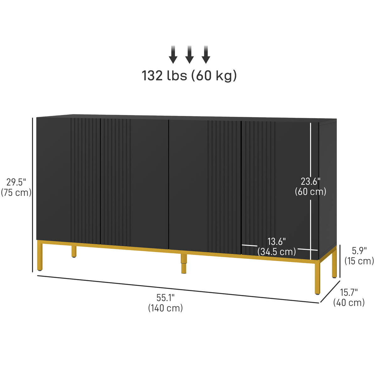 Sideboard Storage Cabinet with Adjustable Shelves – 55"W x 30"H