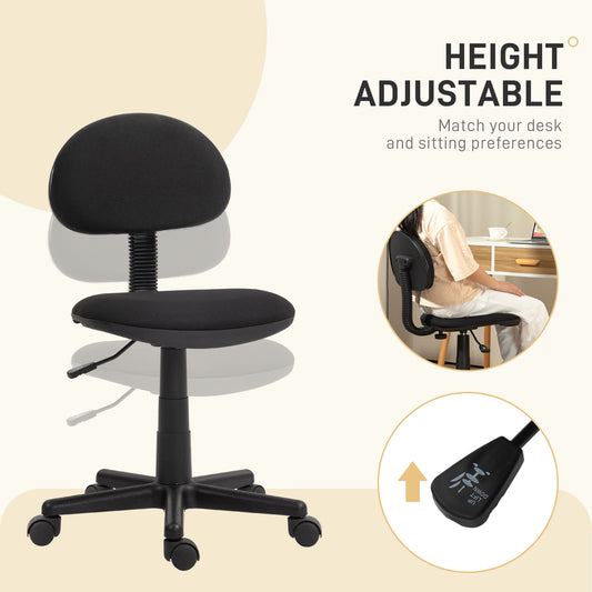 Small Desk Chair, Armless Office Chair with Adjustable Height, 360° Swivel Wheels, Black