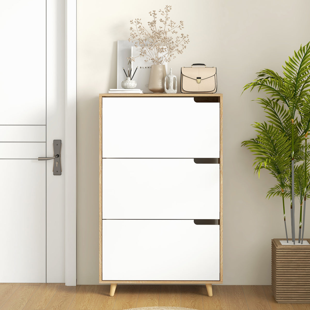Slim Shoe Storage Cabinet with 3 Flip Drawers – 28"W x 47"H