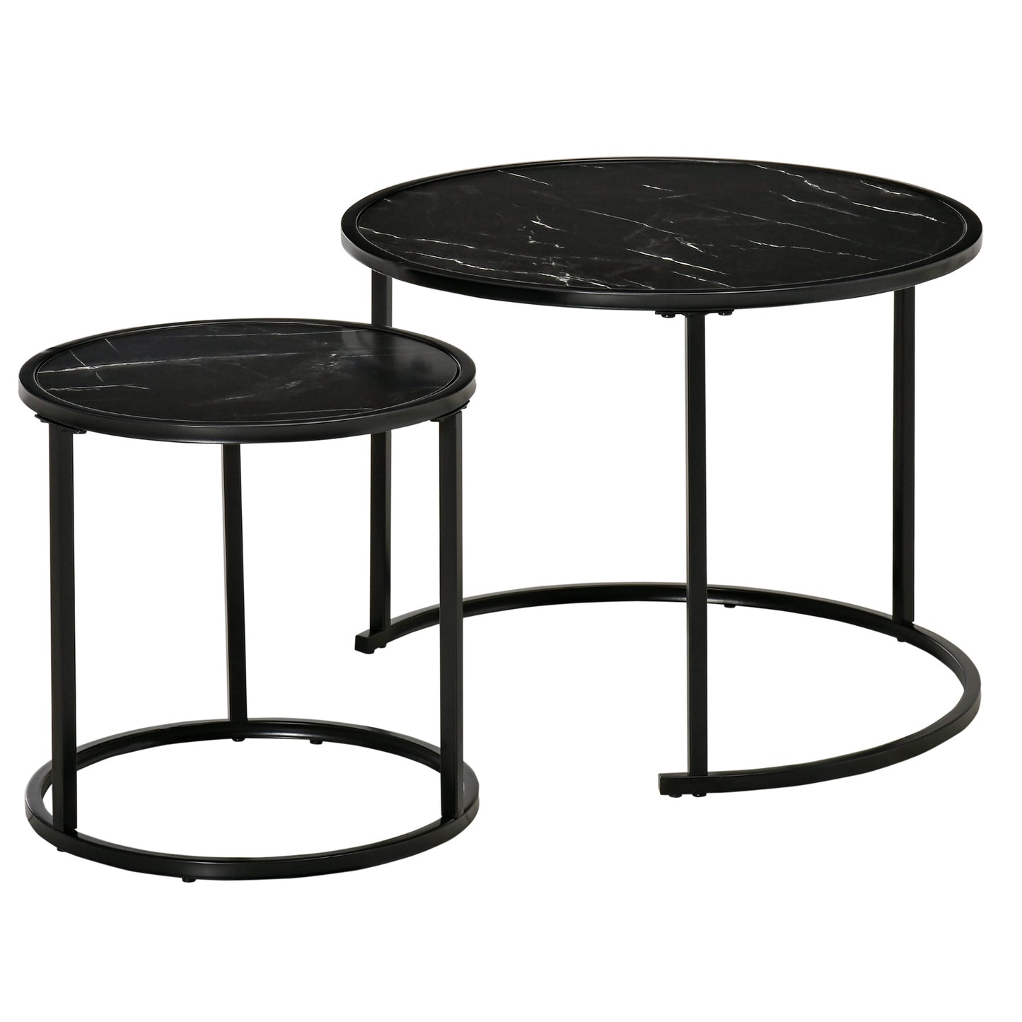 Modern Round Nesting Coffee Table Set, Faux Marble Top, Metal Frame, 2-Piece