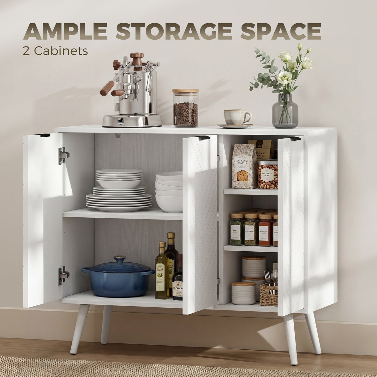 Modern Sideboard and Buffet with Adjustable Shelves and 3 Doors – 36"W x 30"H