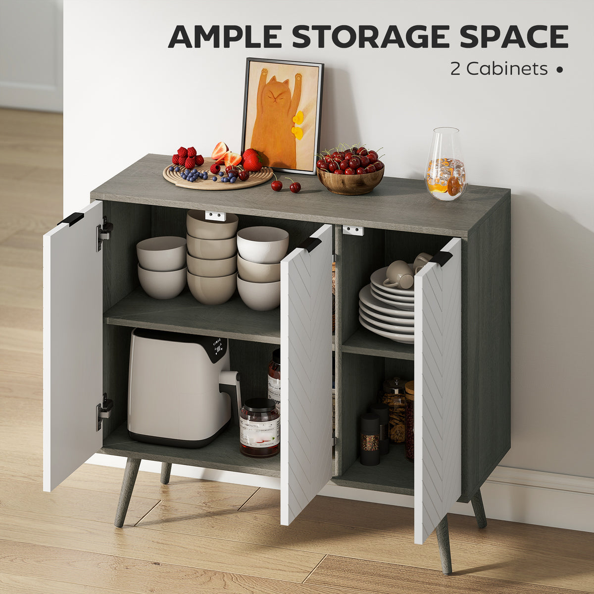 Modern Sideboard and Buffet with Adjustable Shelves and 3 Doors – 36"W x 31"H