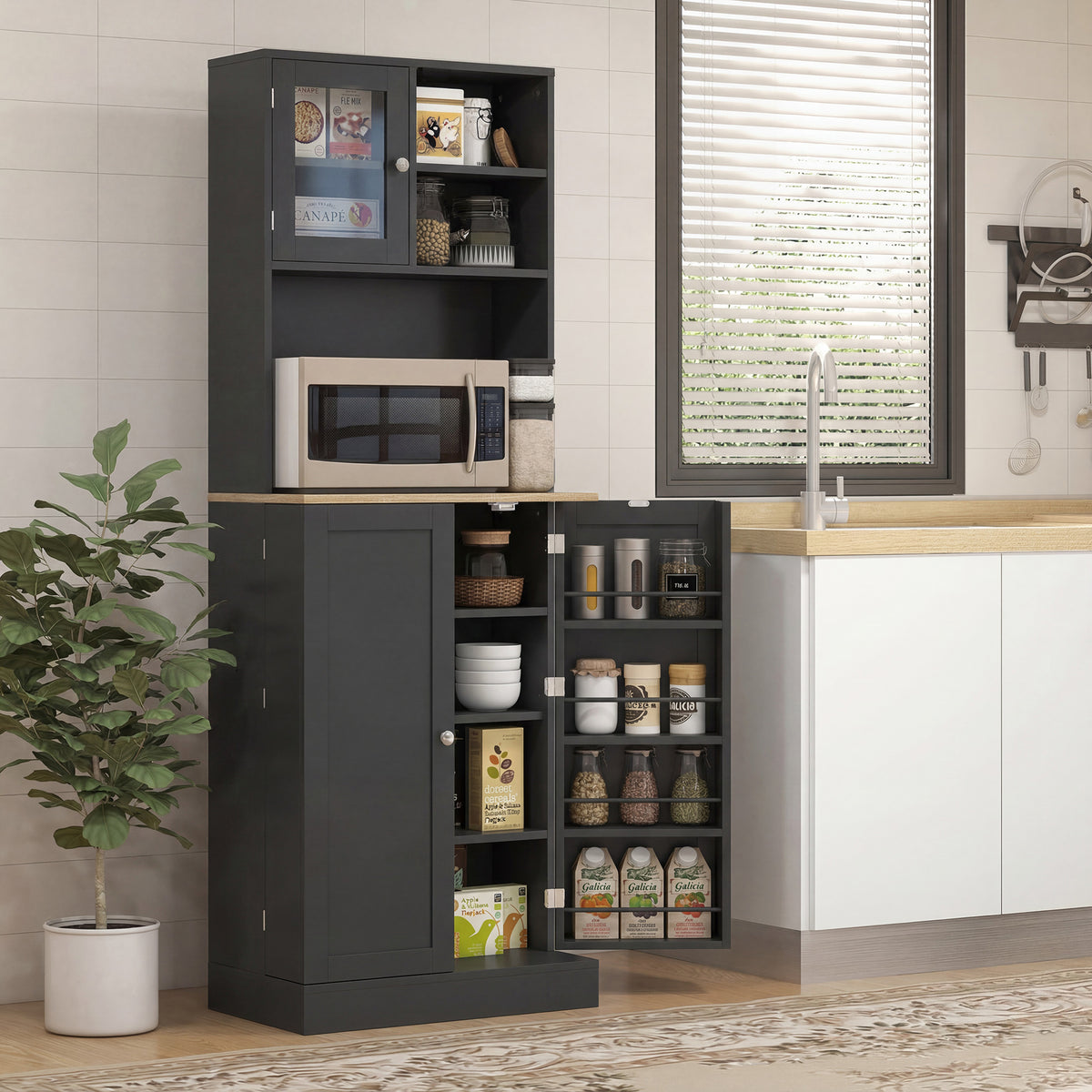 Tall Kitchen Pantry Cabinet with Adjustable Shelves – 24"W x 67"H