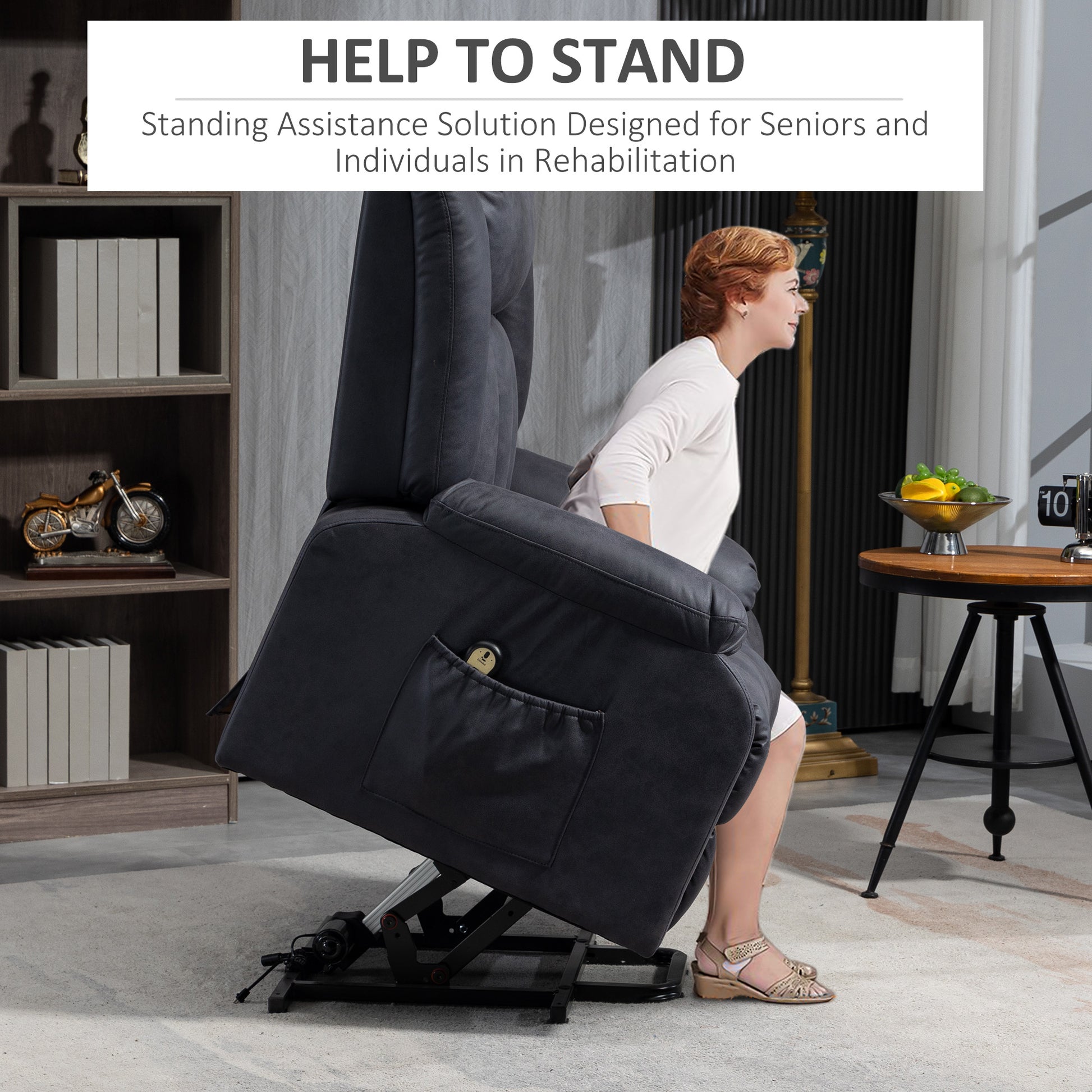 HOMCOM Electric Power Lift Recliner Chair for Elderly Microfibre Side Pockets