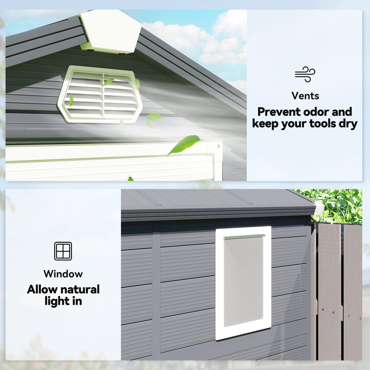 4.5' x 6' Garden Storage Shed with Latch Door, Vents, Sloped Roof – Dark Grey