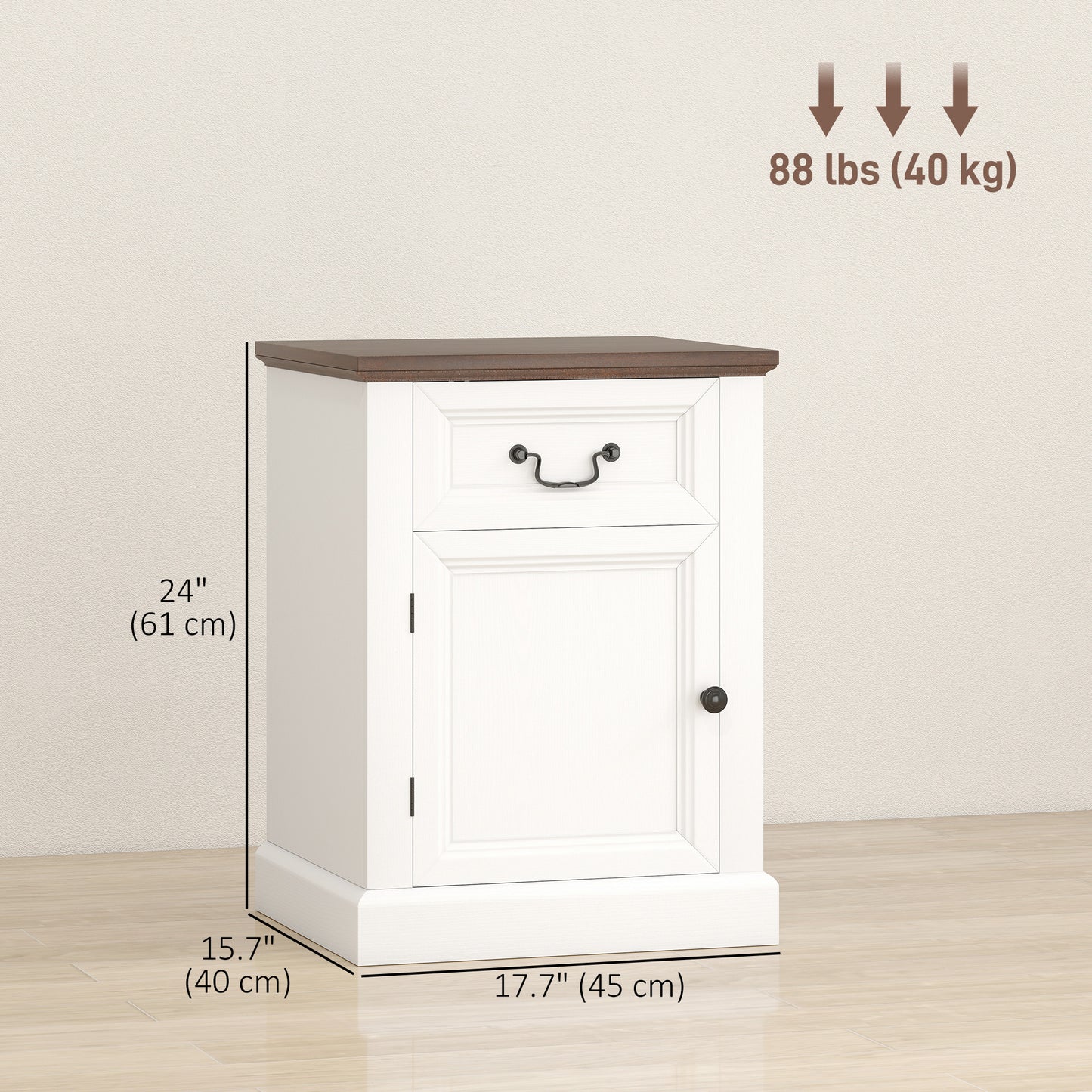 Set of 2 HOMCOM Farmhouse White Nightstands with Drawer and Cabinet