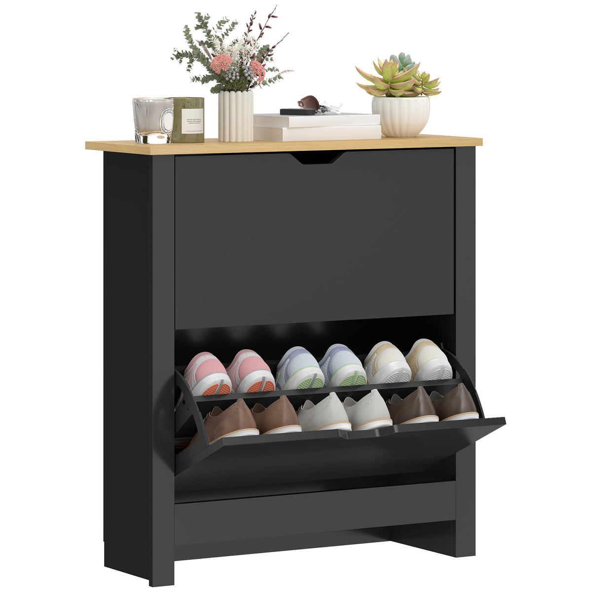 Shoe Storage Cabinet with 2 Flip Drawers – 28"W x 31"H