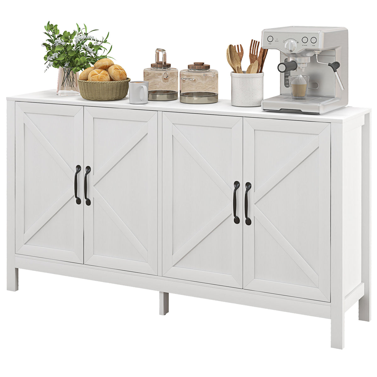 60" Sideboard Buffet with Barn Doors, White