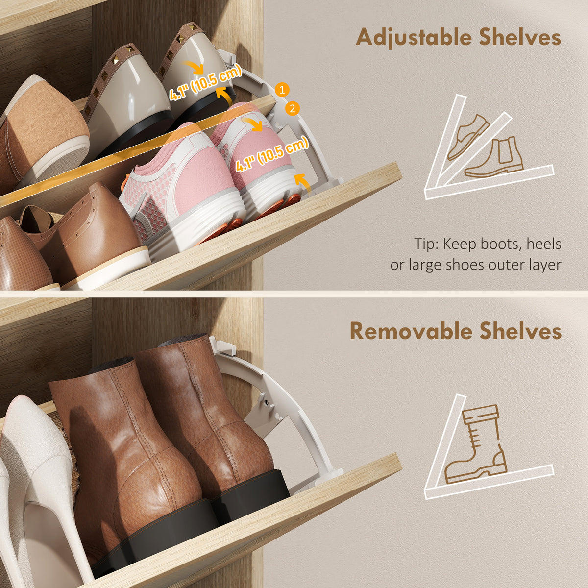 Shoe Cabinet with 2 Flip Drawers – 31"W x 39"H
