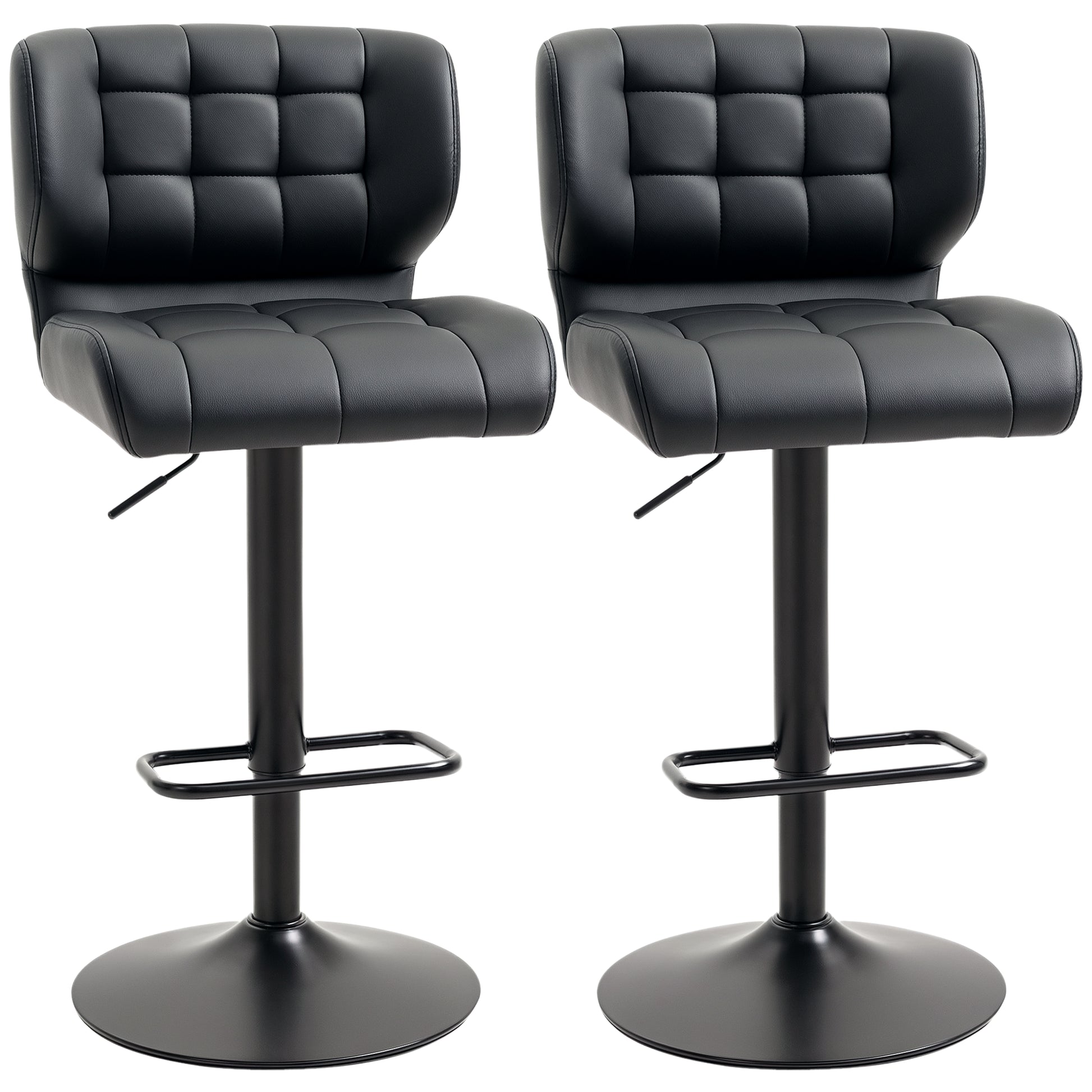 Set of 2 HOMCOM Adjustable Swivel Tufted Black PU Leather Bar Stools
