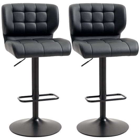 Set of 2 HOMCOM Adjustable Swivel Tufted Black PU Leather Bar Stools