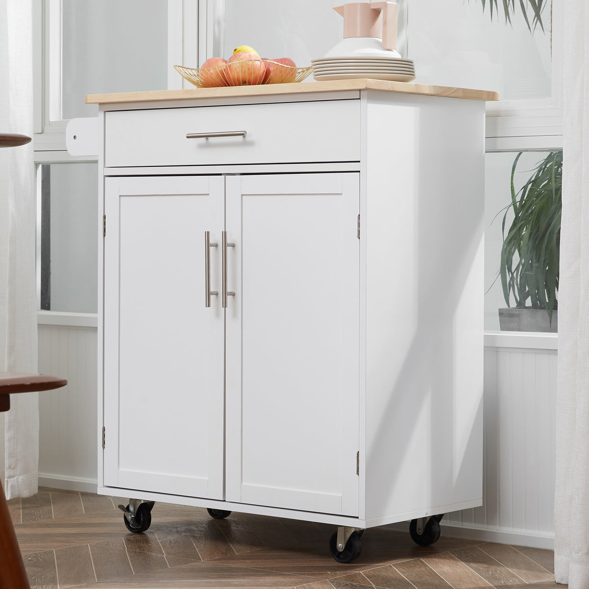 Rolling Kitchen Island Cart with Wood Top – 33"W x 36"H