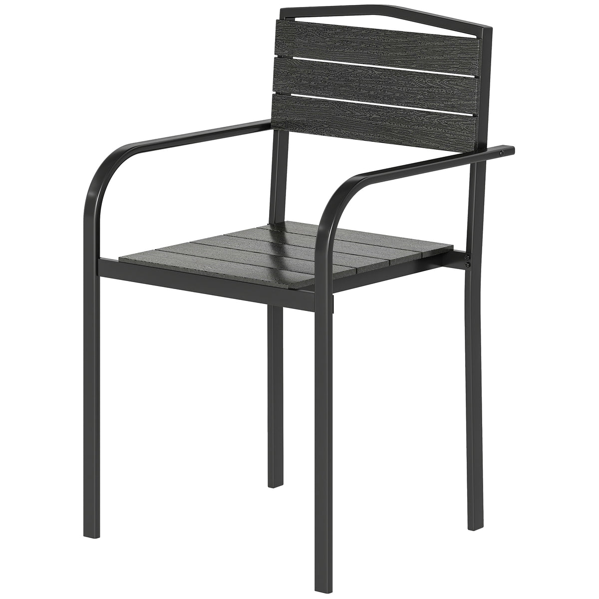 Stackable Patio Chairs Set of 4, Outdoor Dining Chairs with Slatted HDPE Seat, Armrests for Garden, Backyard