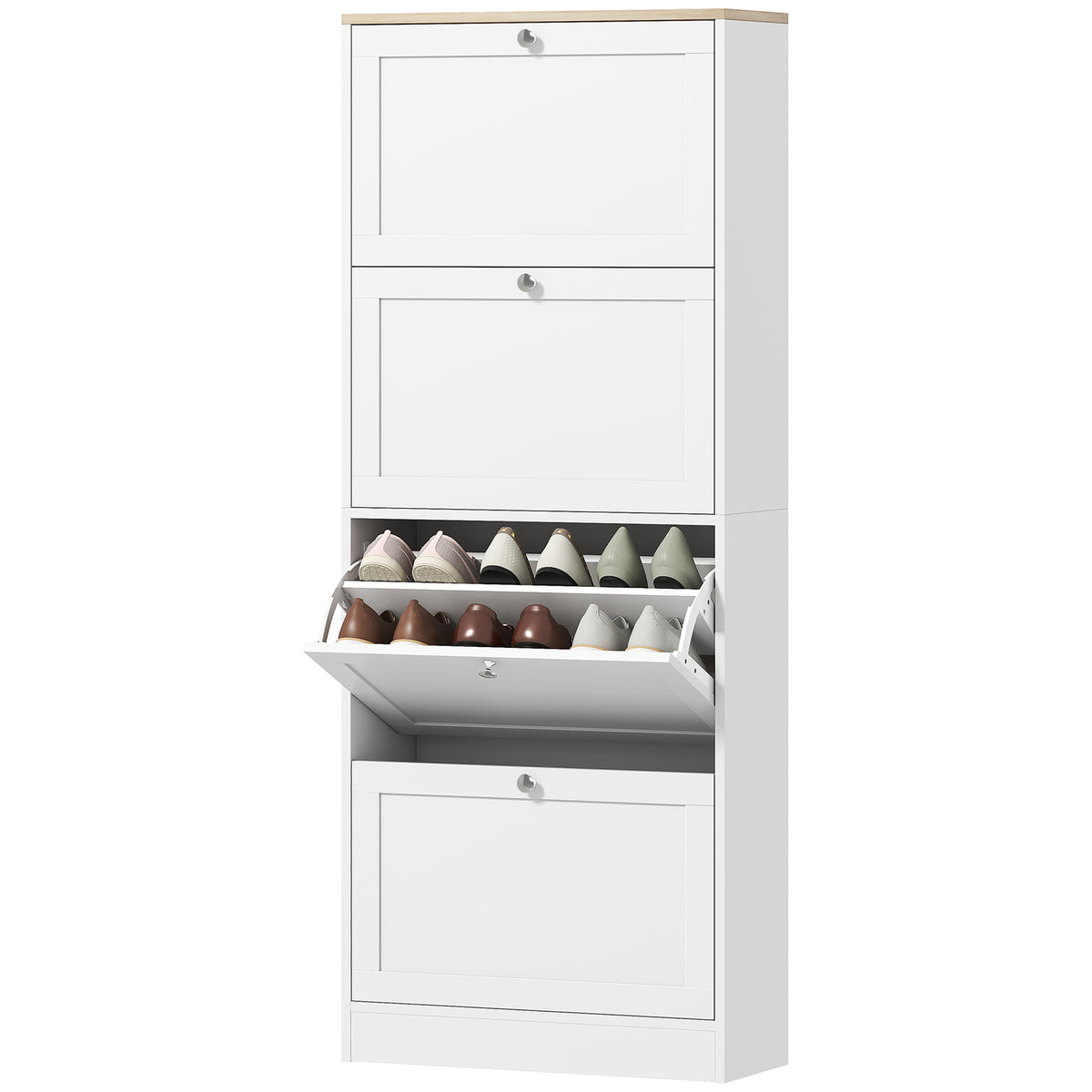 Modern Shoe Storage Cabinet with 4 Flip Drawers – 24"W x 60"H
