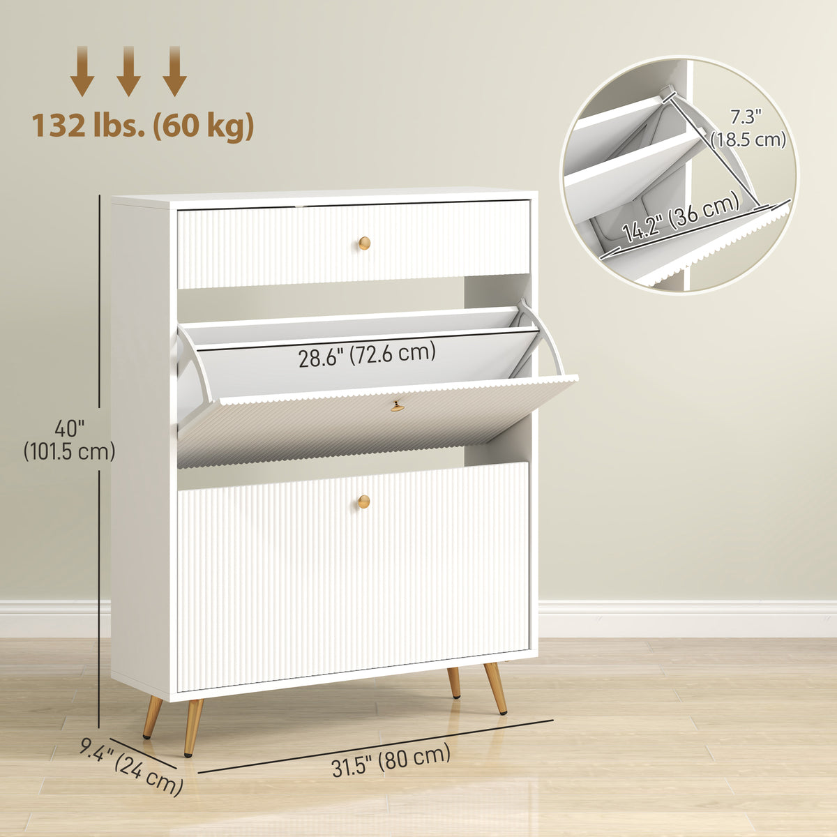 Narrow Shoe Storage Cabinet with Wave-like Panels – 32"W x 40"H