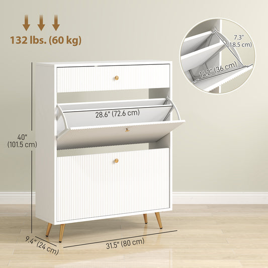 Narrow Shoe Storage Cabinet with Wave-like Panels – 32"W x 40"H