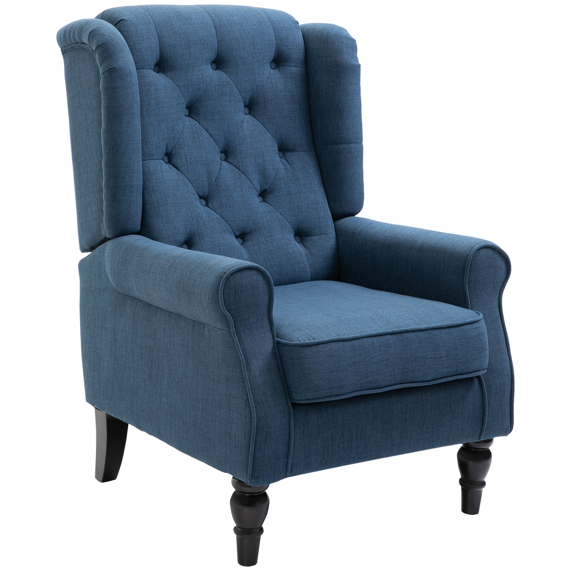 HOMCOM Blue Button Tufted Wingback Accent Chair, Rolled Arms, Padded Seat