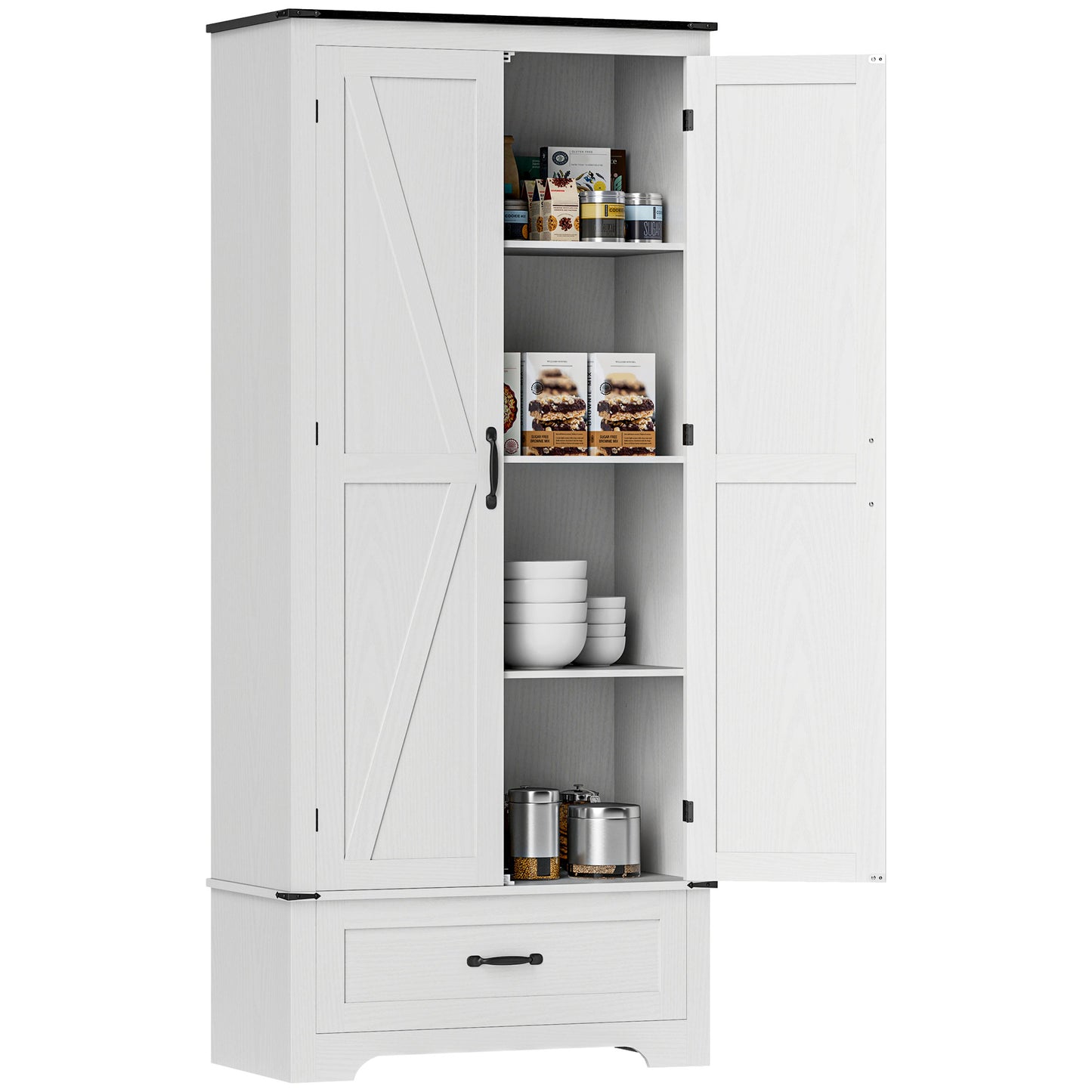 72" Farmhouse Pantry Cabinet with Adjustable Shelves, Brown