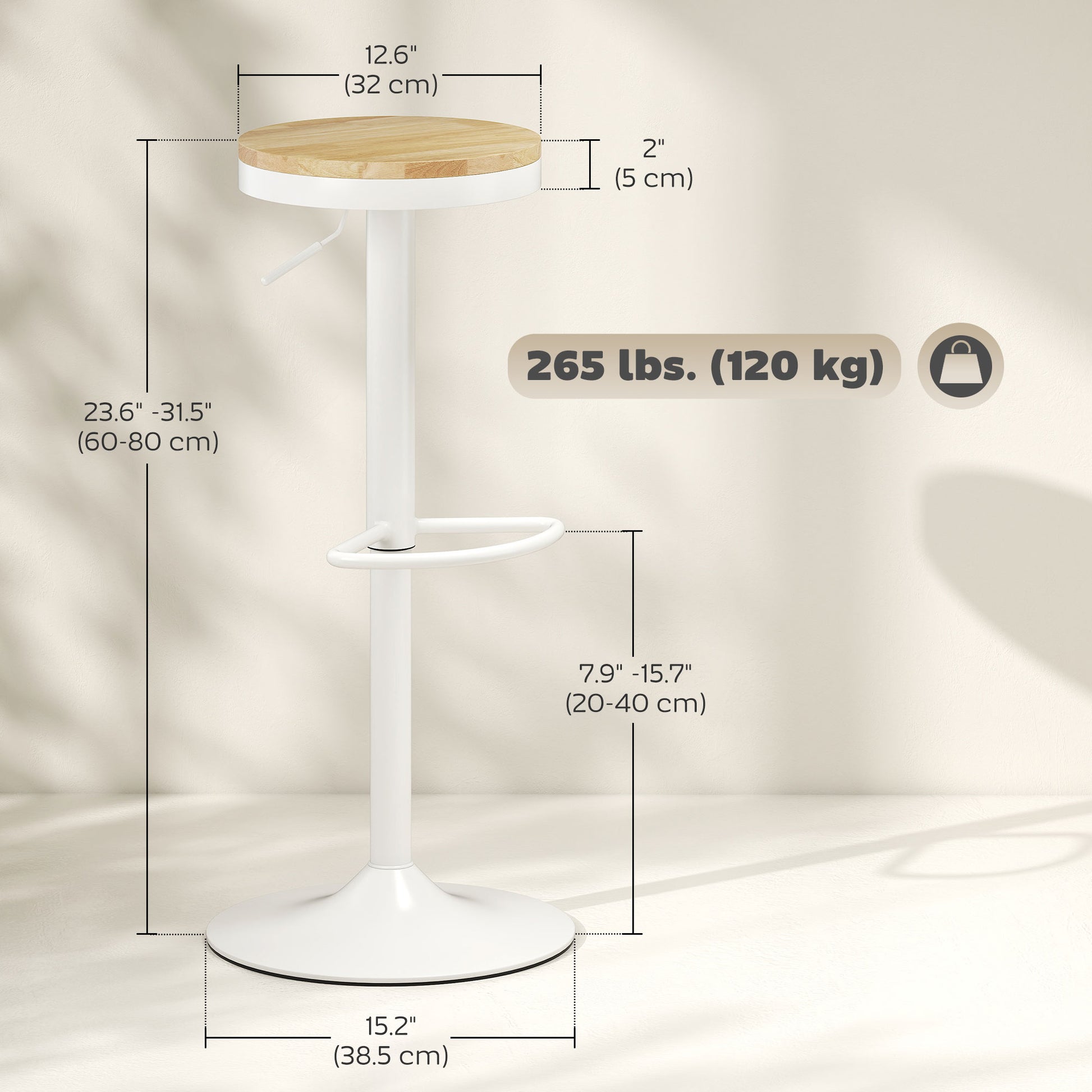HOMCOM Wood Barstools Set of 2 Swivel Adjustable Height