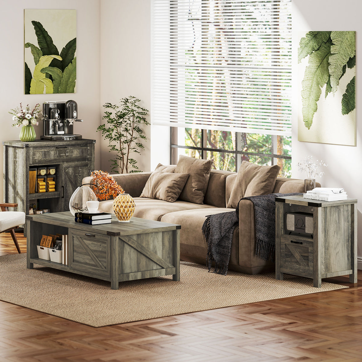 Farmhouse Nightstand with Drawer and Barn-Style Panel – 18"W x 24"H