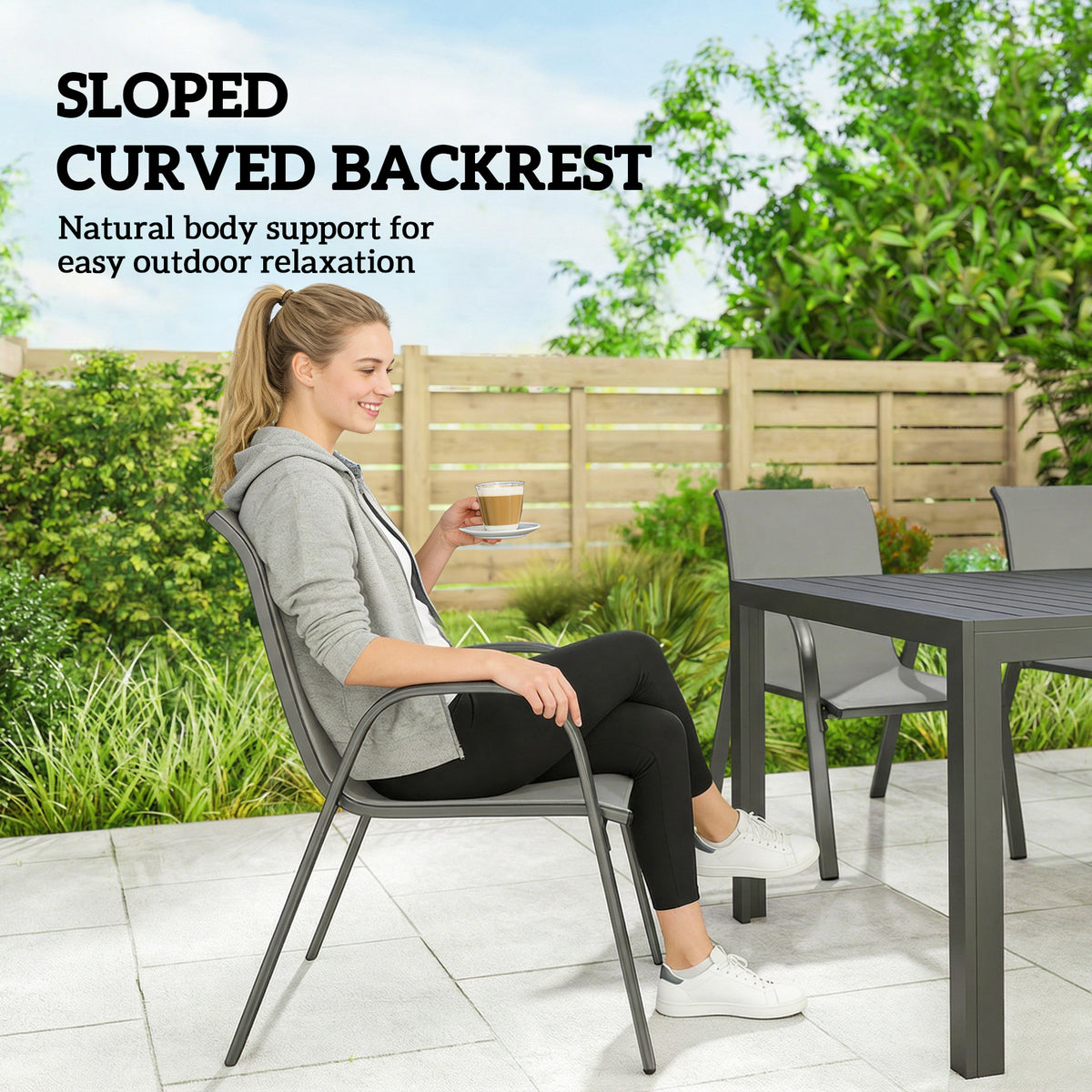 7 Pieces Outdoor Dining Set for 6, Patio Furniture Set with Rectangular Patio Table and Stackable Chairs