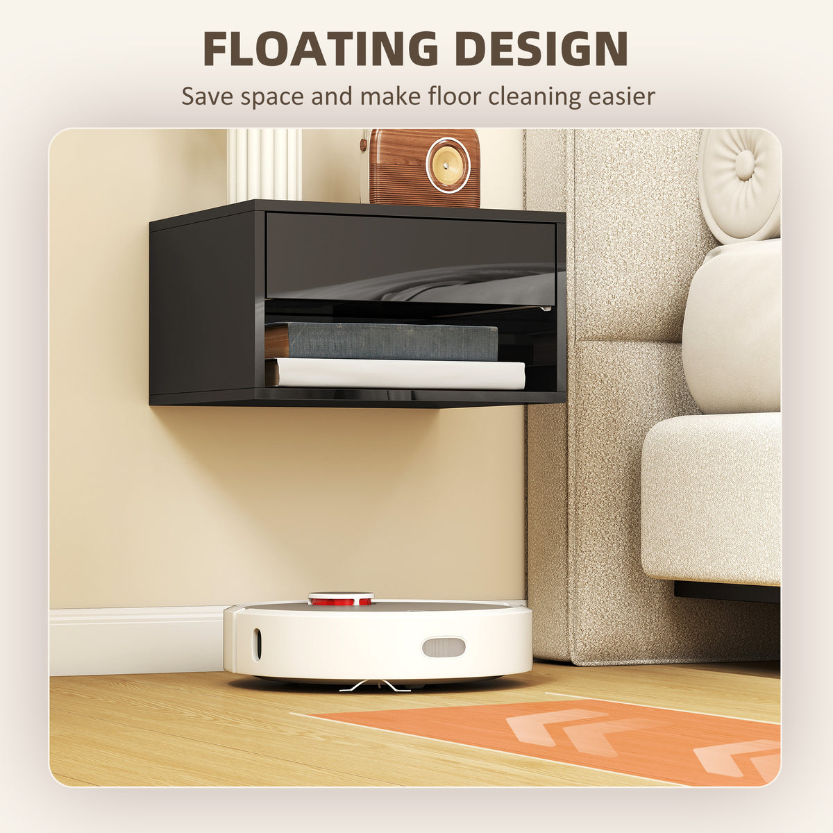 High Gloss Floating Nightstands, Set of 2 – 15"W x 8"H