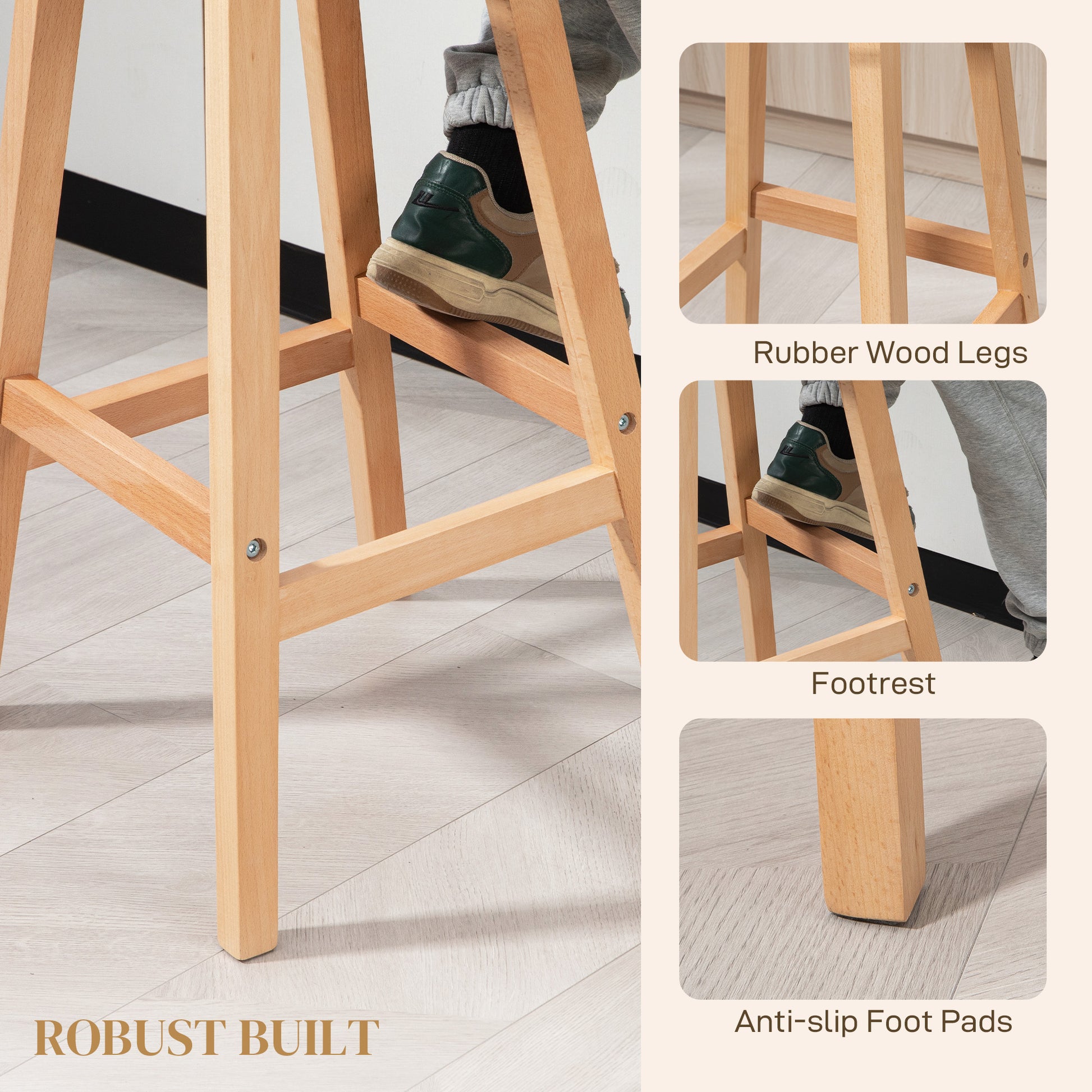 HOMCOM Set of Two Cream White Upholstered Counter Height Bar Stools