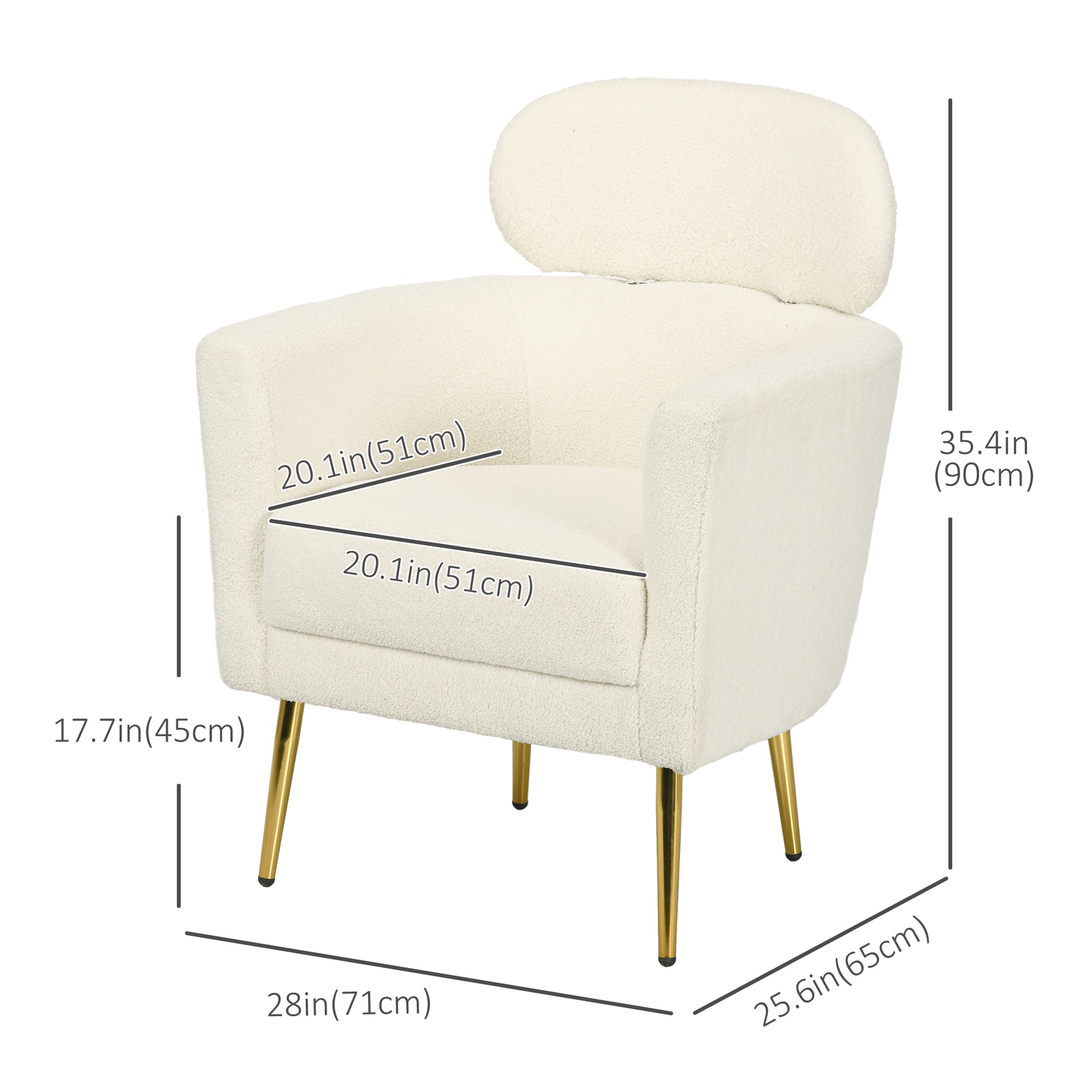 HOMCOM Modern Cream White Barrel Accent Armchair with Detachable Headrest